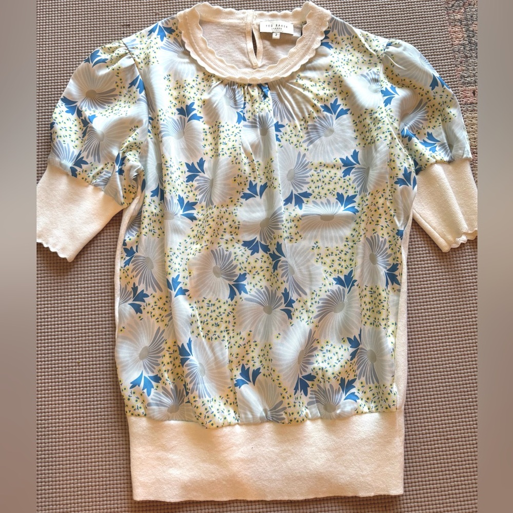 Ted Baker short sleeve woven front top.